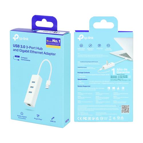 ADAPTADOR USB A LAN (RJ-45 GIGABIT) + 3 USB 3.0 - CLA