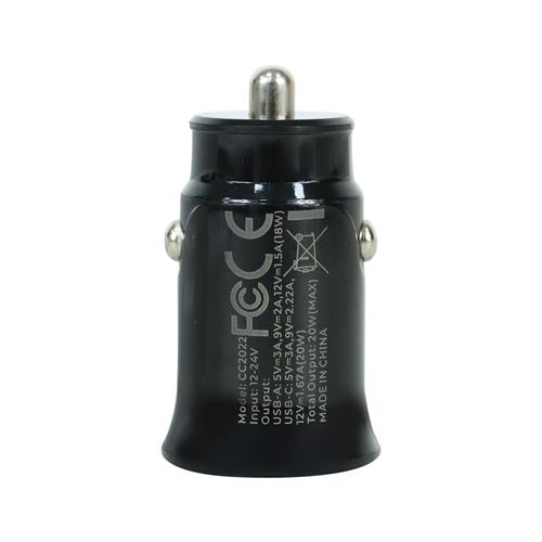 ADAPTADOR INTELIGENTE PARA CARRO PD20W+QC3.0 USB CARGA RAPIDA NEGRO