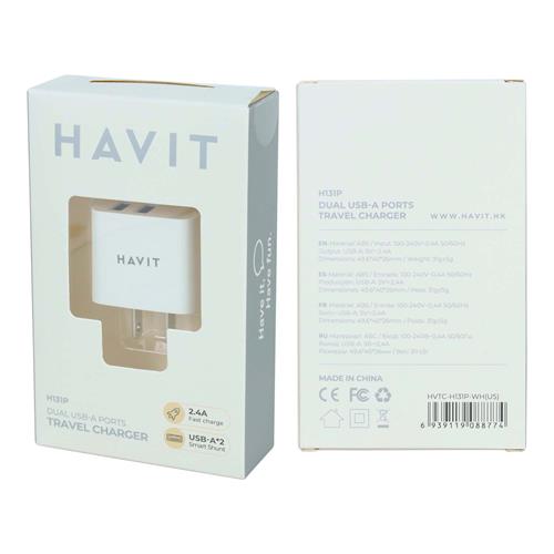 ADAPTADOR DE CORRIENTE  INTELIGENTE FIJO 5V-2.4A C/2 USB