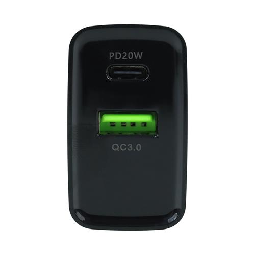 ADAPTADOR AC/DC INTELIGENTE PD20W+QC3.0 USB CARGA RAPIDA NEGRO