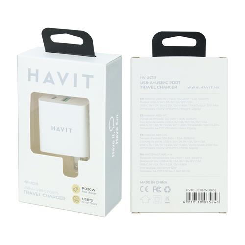 ADAPTADOR AC/DC INTELIGENTE PD20W+QC3.0 USB CARGA RAPIDA BLANCO