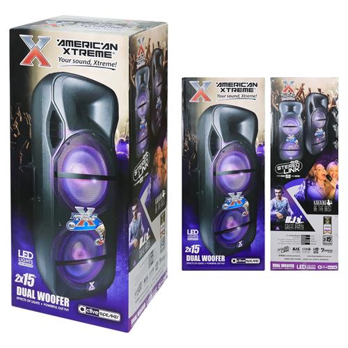 CAJA AMPLIFICADA DOBLE 15 PULG. 150.000W C/MIC/LUZ LED - DESC