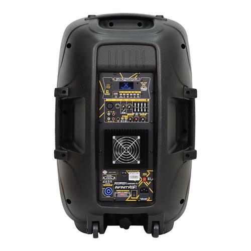 CAJA AMPLIFICADA 15 PULG. 100.000W CON PEDESTAL/MICROFONO INALAMBRICO/LED - DESC