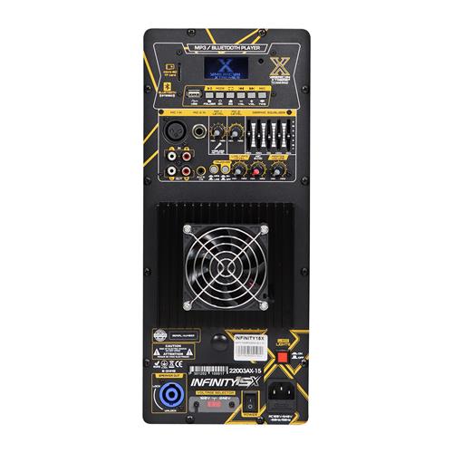 CAJA AMPLIFICADA 15 PULG. 100.000W CON PEDESTAL/MICROFONO INALAMBRICO/LED - DESC