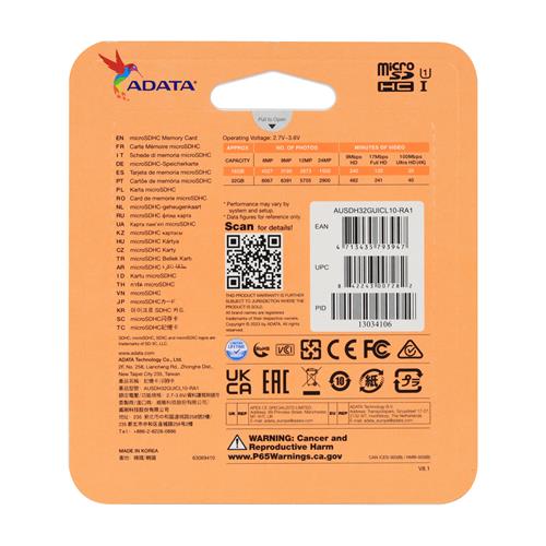 TARJETA MICRO SDHC 32GB CLASE 10 CON ADAPTADOR - CLA