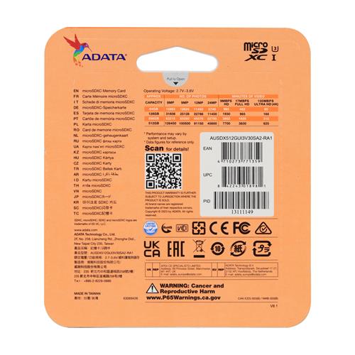 TARJETA MICRO SDXC 512GB CLASE 10 CON ADAPTADOR - CLA