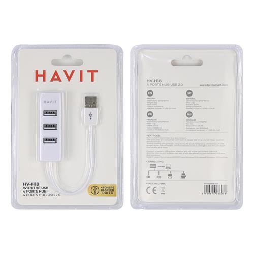 CONCENTRADOR USB HUB 4 PUERTOS BLANCO