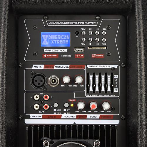 CAJA AMPLIF. 15 100.000W NEGRA CON PEDESTAL / MICROFONO / LUZ LED - DESC