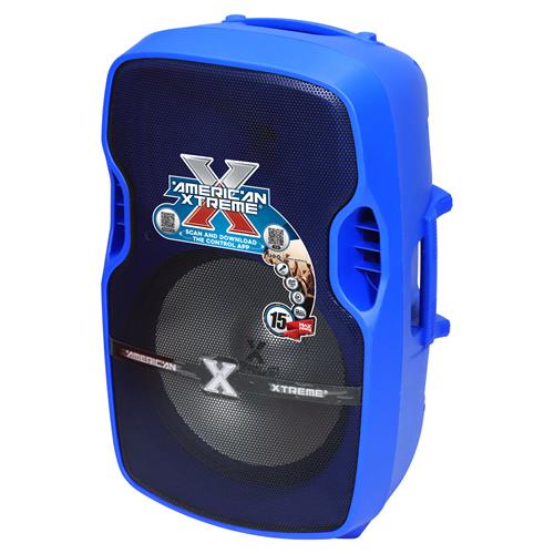 CAJA AMPLIF. 15 100.000W AZUL CON PEDESTAL / MICROFONO / LUZ LED - DESC