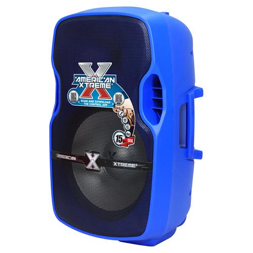 CAJA AMPLIF. 15 100.000W AZUL CON PEDESTAL / MICROFONO / LUZ LED - DESC