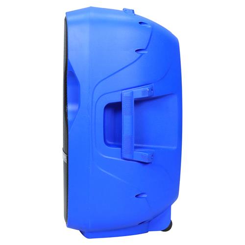 CAJA AMPLIF. 15 100.000W AZUL CON PEDESTAL / MICROFONO / LUZ LED - DESC