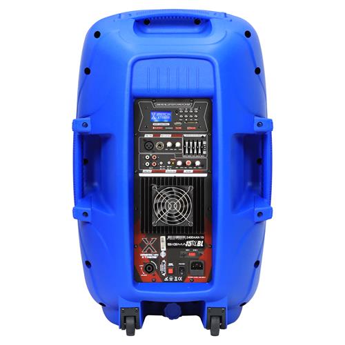 CAJA AMPLIF. 15 100.000W AZUL CON PEDESTAL / MICROFONO / LUZ LED - DESC