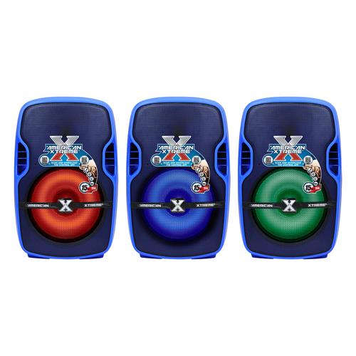 CAJA AMPLIF. 15 100.000W AZUL CON PEDESTAL / MICROFONO / LUZ LED - DESC