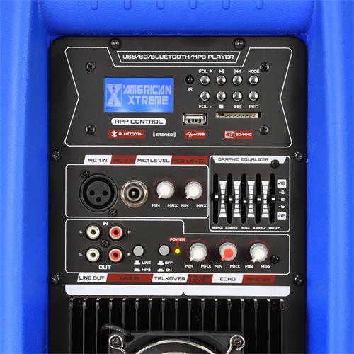 CAJA AMPLIF. 15 100.000W AZUL CON PEDESTAL / MICROFONO / LUZ LED - DESC
