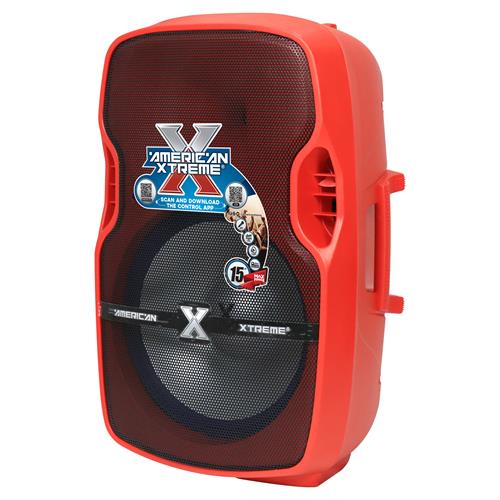 CAJA AMPLIF. 15 100.000W ROJA CON PEDESTAL / MICROFONO / LUZ LED - DESC
