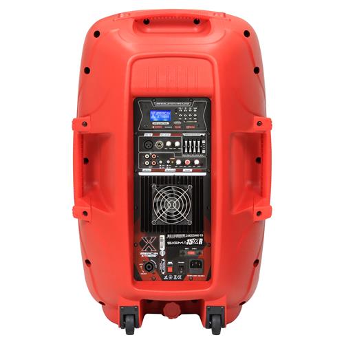 CAJA AMPLIF. 15 100.000W ROJA CON PEDESTAL / MICROFONO / LUZ LED - DESC