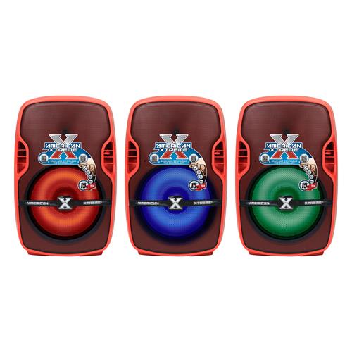CAJA AMPLIF. 15 100.000W ROJA CON PEDESTAL / MICROFONO / LUZ LED - DESC