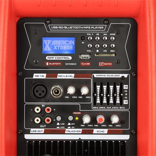 CAJA AMPLIF. 15 100.000W ROJA CON PEDESTAL / MICROFONO / LUZ LED - DESC