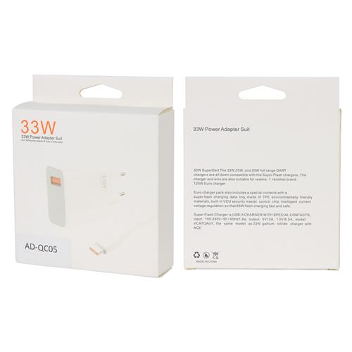 ADAPTADOR DE CORRIENTE CARGA RAPIDA 33W CON CABLE USB X TIPO C