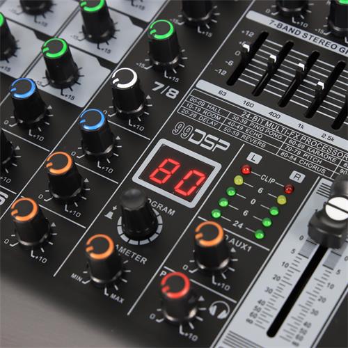 CONSOLA PASIVA PROFESIONAL 8 CANALES CON USB/BLUETOOTH/FX/PC LINK