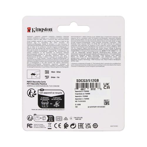 TARJETA MICRO SDXC 512GB CLASE 10 CON ADAPTADOR - CLA