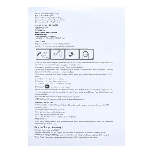MEGAFONO 23X34.5CM CON USB/SD/BATERIA 30W