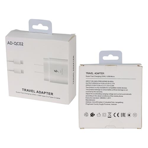 ADAPTADOR DE CORRIENTE CARGA RAPIDA TIPO C CON CABLE TIPO C