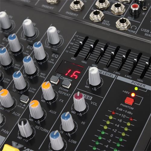 CONSOLA PASIVA 6 CANALES CON USB/BLUETOOTH/EQ/FX