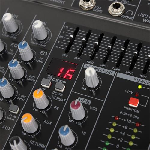 CONSOLA PASIVA 8 CANALES CON USB/BLUETOOTH/EQ/FX