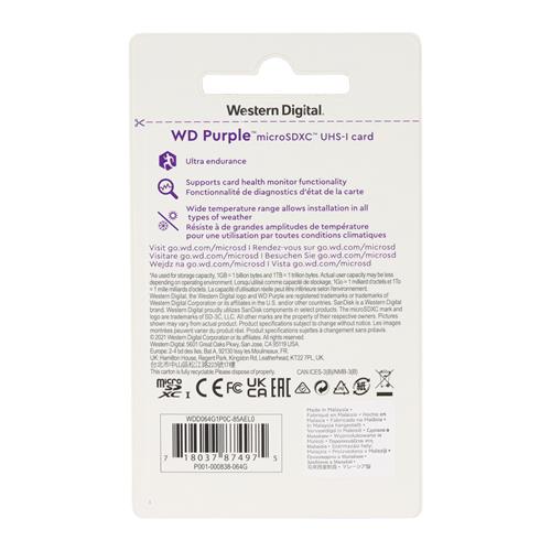 TARJETA MICRO SD 64 GB WD PURPLE - CLA