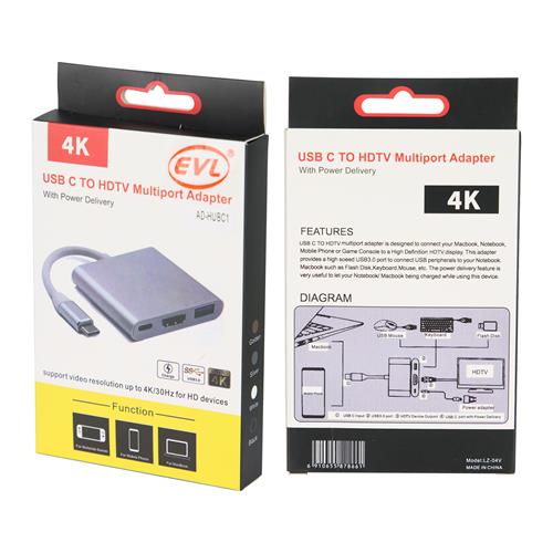 CONCENTRADOR HUB TIPO-C C/ USB 3.0/JACK TIPO-C/HDMI