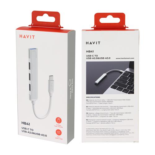 CONCENTRADOR HUB TIPO-C C/3 USB 2.0 + 1 USB 3.0