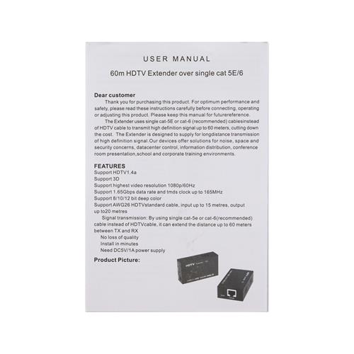EXTENSION HDMI LAN CAT5E/CAT6 60 MT - CLA