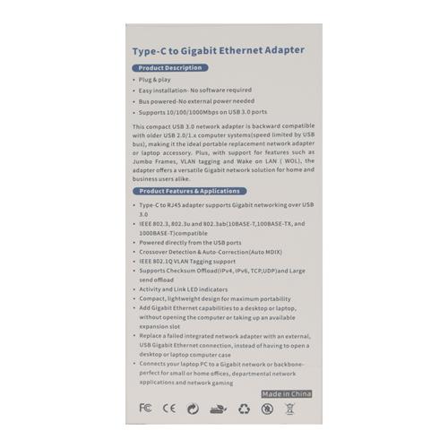 ADAPTADOR USB TIPO C A LAN (RJ45)