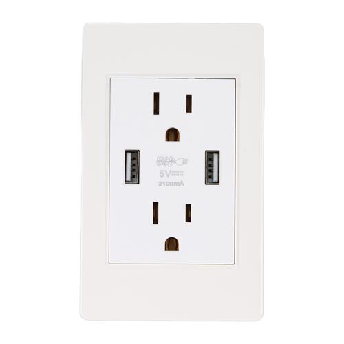 TOMACORRIENTE DOBLE DE PARED + 2 USB CARGA