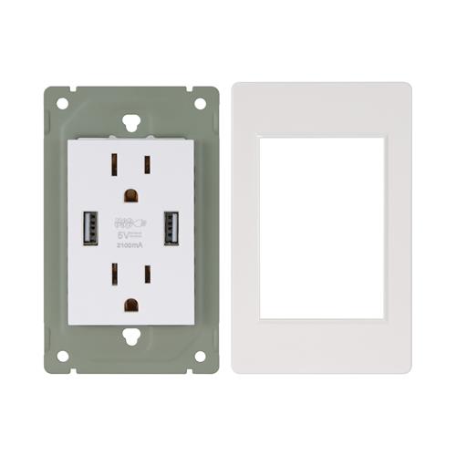 TOMACORRIENTE DOBLE DE PARED + 2 USB CARGA