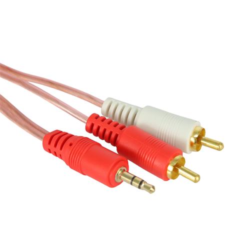 CABLE DISCMAN 2 PLUG RCA X 1 PLUG 3.5 ST 1.5MT TRANSPARENTE - LIQUIDACION