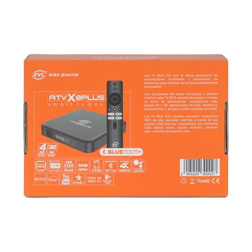 TV BOX ANDROID VOZ/NETFLIX/BLUETOOTH/4K 4G/32G - DESC