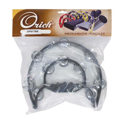 PANDERETA PLASTICA DOBLE MEDIA LUNA NEGRO