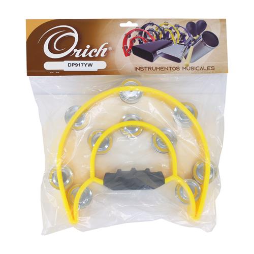 PANDERETA PLASTICA DOBLE MEDIA LUNA AMARILLO